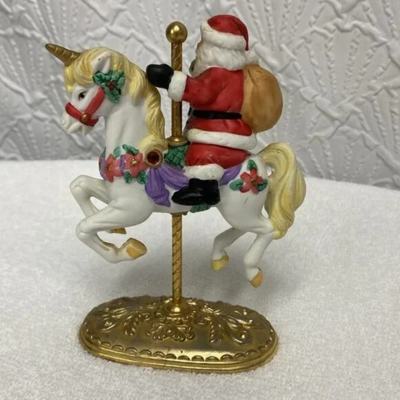 Vintage Scarborough Fair Santa Clause on a unicorn carousel with jewel accents - Picture 7 of 10